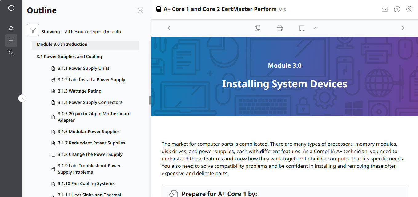 CertMaster Perform for CompTIA A+ Core 1 & 2  (V15) (120 Days  Access)