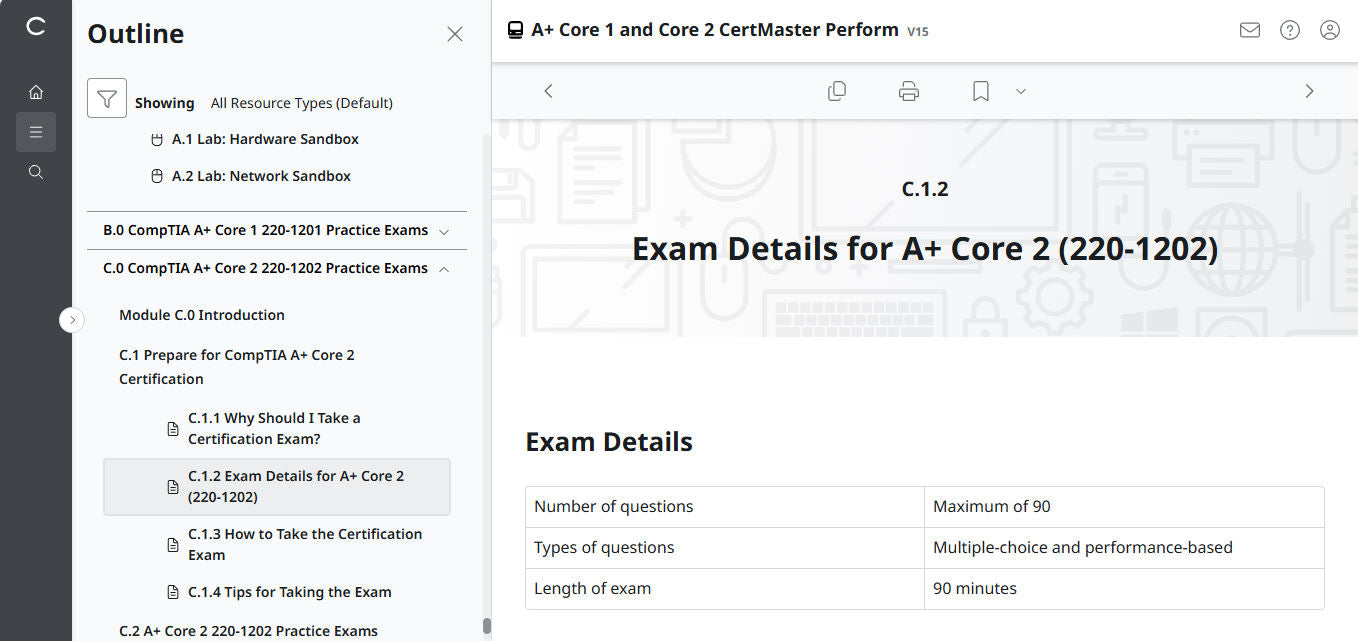 CertMaster Perform for CompTIA A+ Core 1 & 2  (V15) (120 Days  Access)